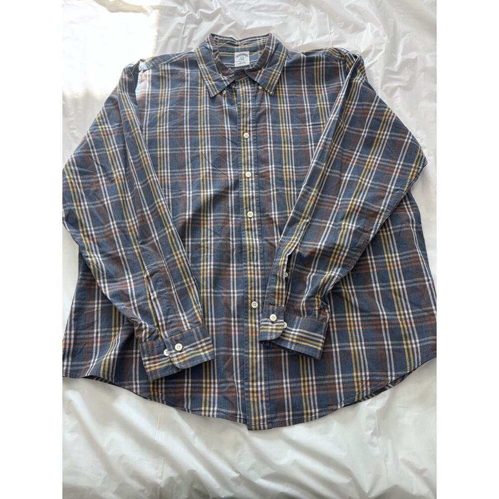 Brooks Brothers 346 blue and orange plaid long-sleeve button-down shirt. XXL.